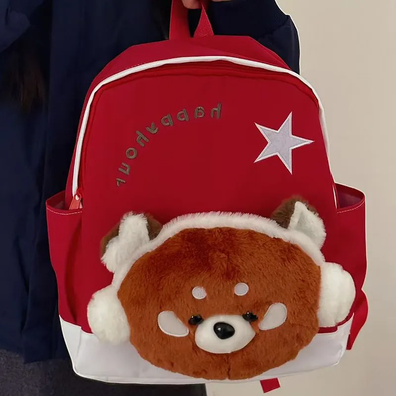 MARKANGARO Nylon Backpack Regular Unisex Red White/Pink Blue-3