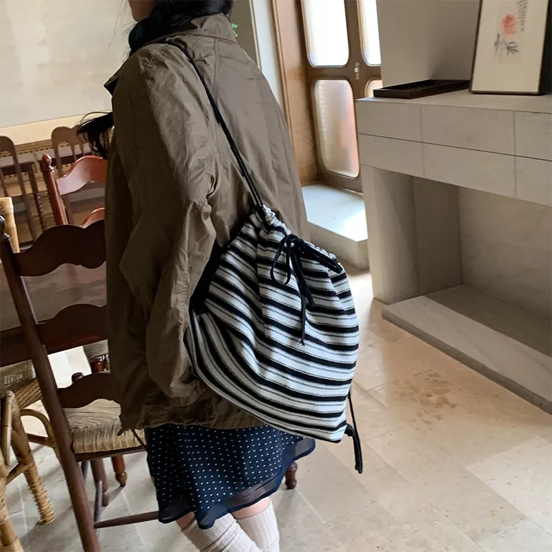 MARKANGARO Fabric Backpack Regular Women's Stripes-2
