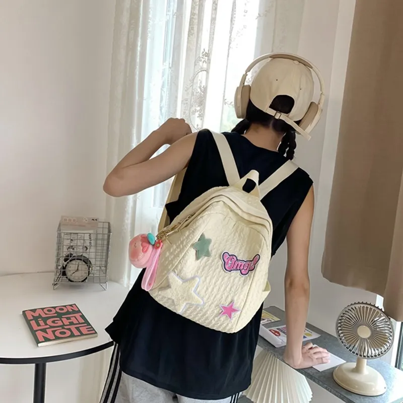 MARKANGARO Fabric Backpack Small Size Women's Yellow/Blue-4