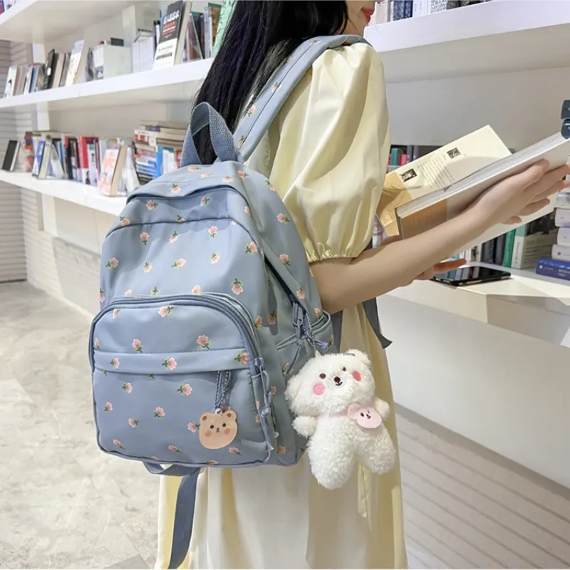 MARKANGARO Nylon Backpack Regular Women's White/Blue/Pink-9