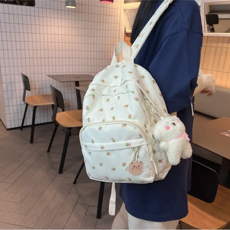 MARKANGARO Nylon Backpack Regular Women's White/Blue/Pink-3