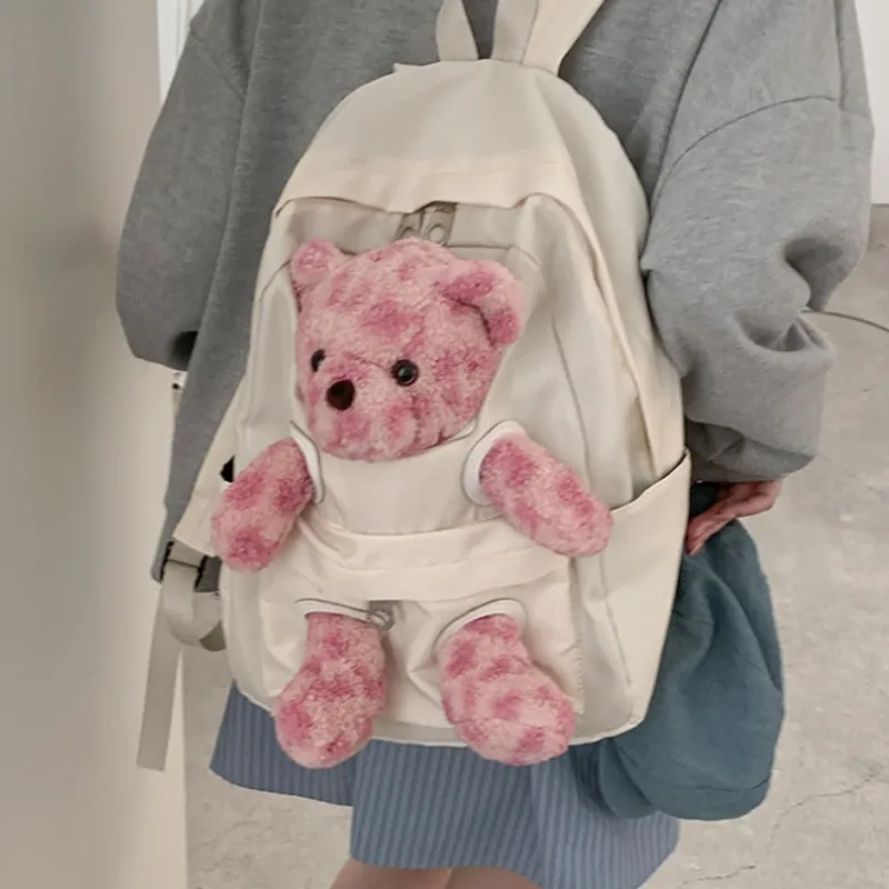 MARKANGARO Fabric Backpack Medium Size Women's White/Pink/Black/Brown-3
