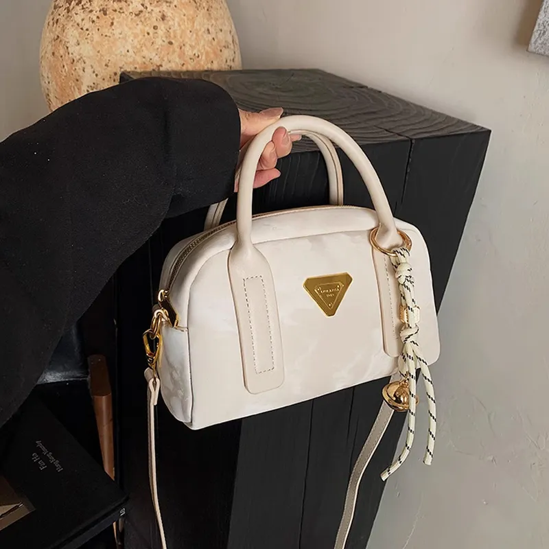 MARKANGARO Synthetic Leather Boston Bag Shoulder Bag Handbag Women's Obsidian Black/Peach Pink/Cream White-20