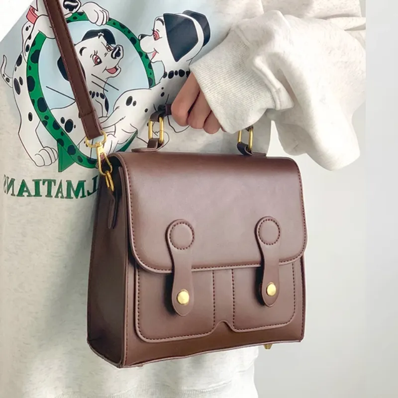 MARKANGARO PU Small Square Bag, Handbag, Backpack Medium Size Women's Black/Coffee-5