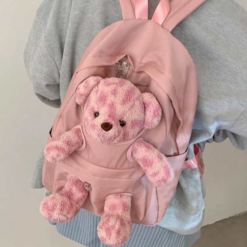 MARKANGARO Fabric Backpack Medium Size Women's White/Pink/Black/Brown-5