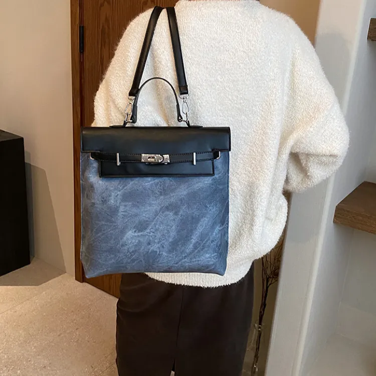 MARKANGARO PU Kelly Bag Handbag Backpack Large Size Women's Coffee/Blue/Mud-14