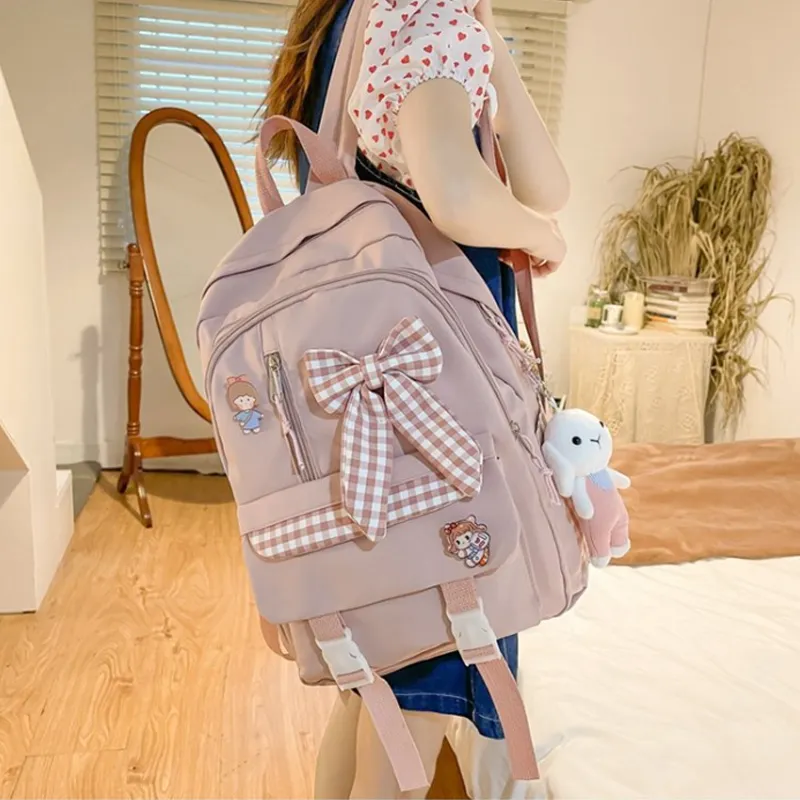 MARKANGARO Nylon Backpack Medium Size Women's Blue/Pink-10