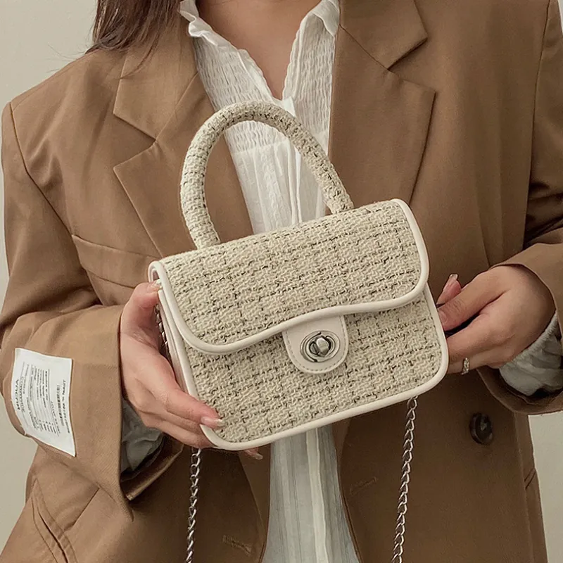 MARKANGARO Woolen Shoulder Bag Crossbody Bag Handbag Small Size Women's White Brown-6