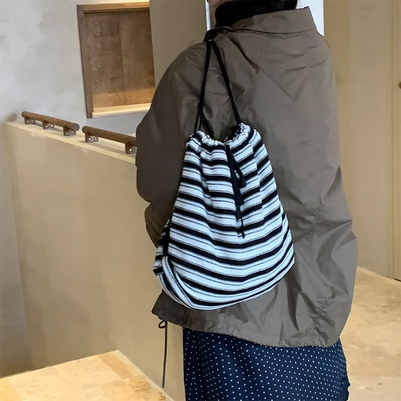 MARKANGARO Fabric Backpack Regular Women's Stripes-3