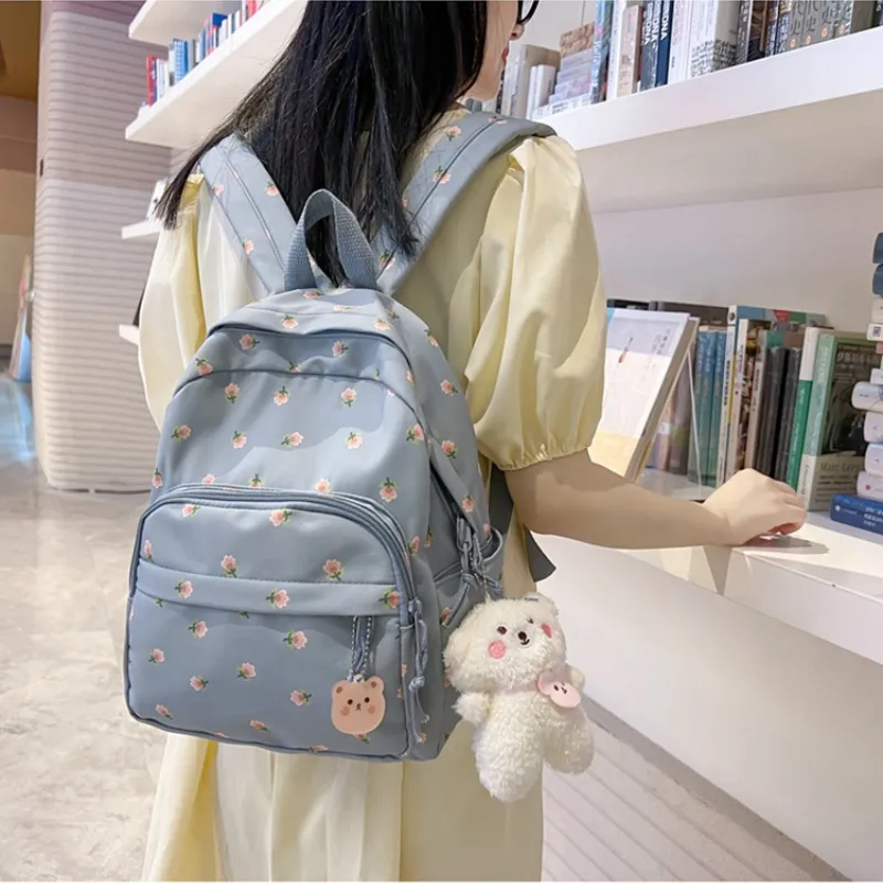 MARKANGARO Nylon Backpack Regular Women's White/Blue/Pink-6