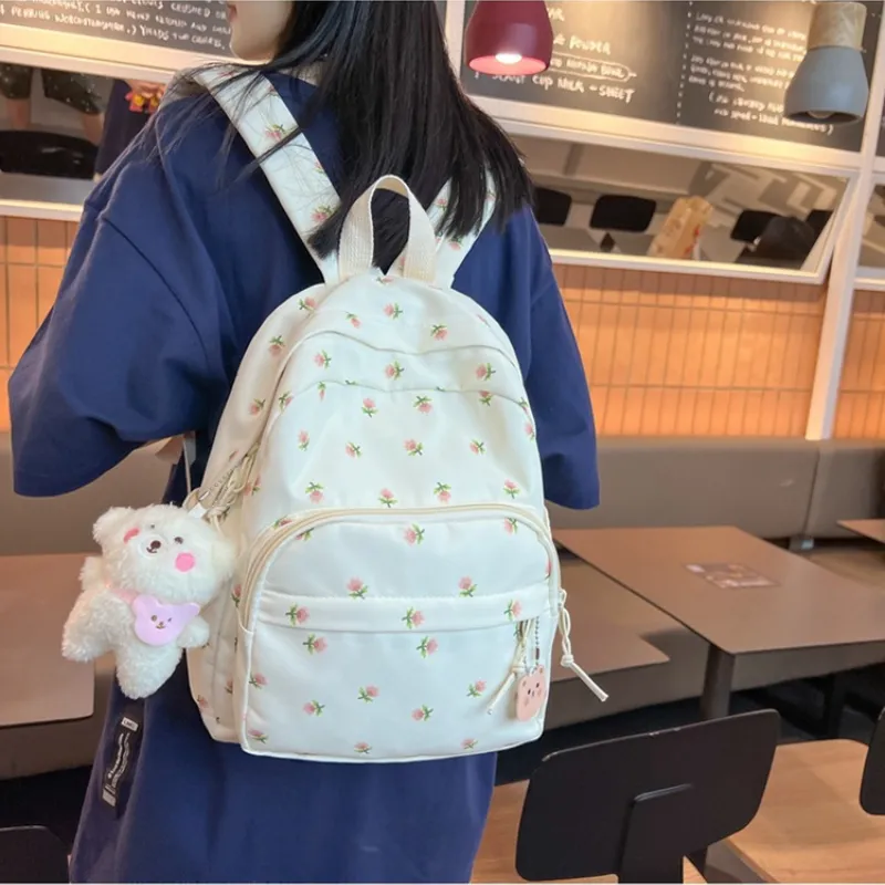 MARKANGARO Nylon Backpack Regular Women's White/Blue/Pink-2