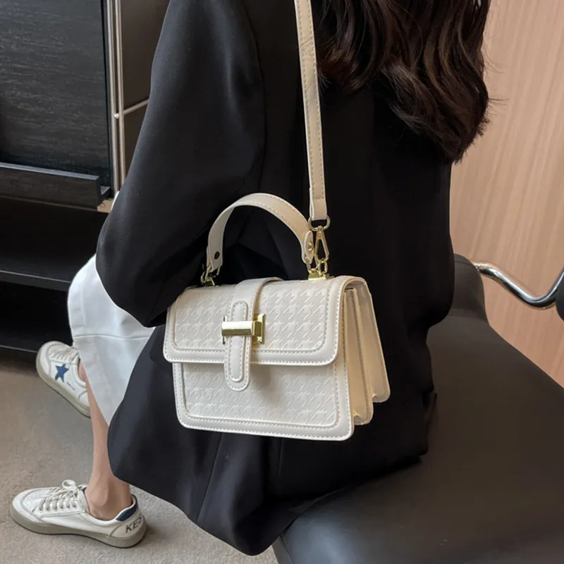 MARKANGARO PU Small Square Bag Shoulder Bag Crossbody Bag Handbag Regular Unisex Ecru/Black/Khaki-1