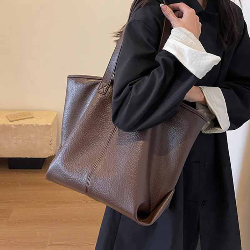 MARKANGARO PU Tote Bag Shopping Bag Handbag Shoulder Bag Medium Size Women's Black/Coffee/Yellow Brown-7