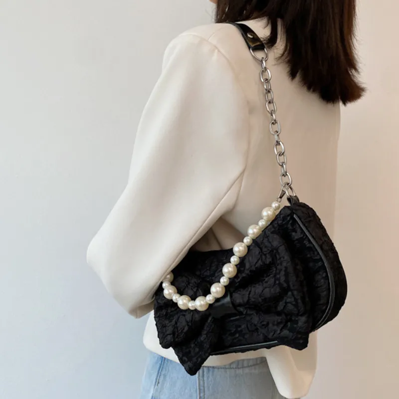 MARKANGARO Canvas With Fabric Underarm Handbag, Shoulder Bag Women's White/Black-2