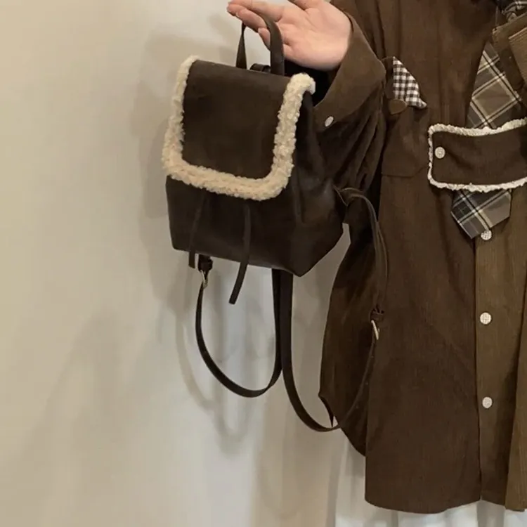 MARKANGARO Synthetic Leather Backpack Small Size Unisex Brown-2