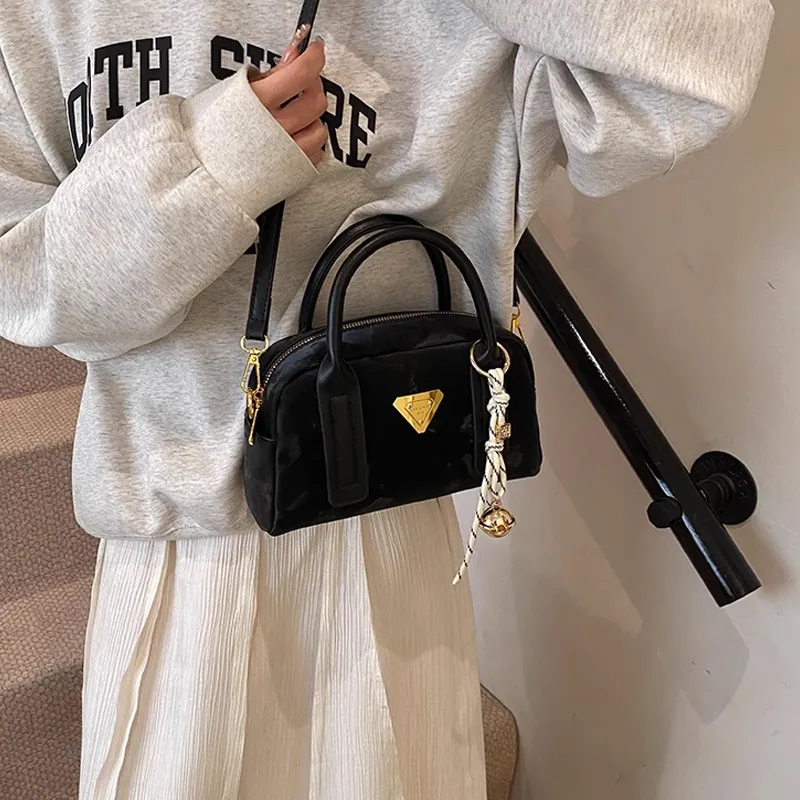 MARKANGARO Synthetic Leather Boston Bag Shoulder Bag Handbag Women's Obsidian Black/Peach Pink/Cream White-5