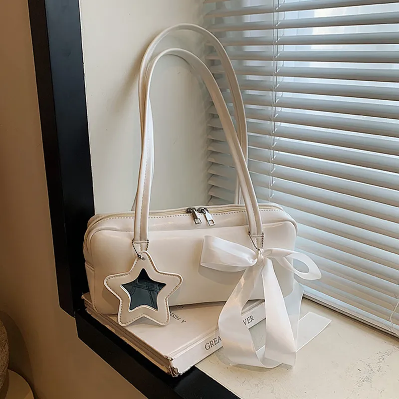 MARKANGARO Synthetic Leather Bowling Bag Shoulder Bag Women's Black/White/Pink-10