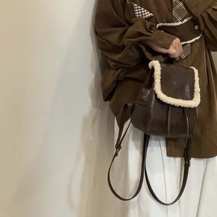 MARKANGARO Synthetic Leather Backpack Small Size Unisex Brown-5