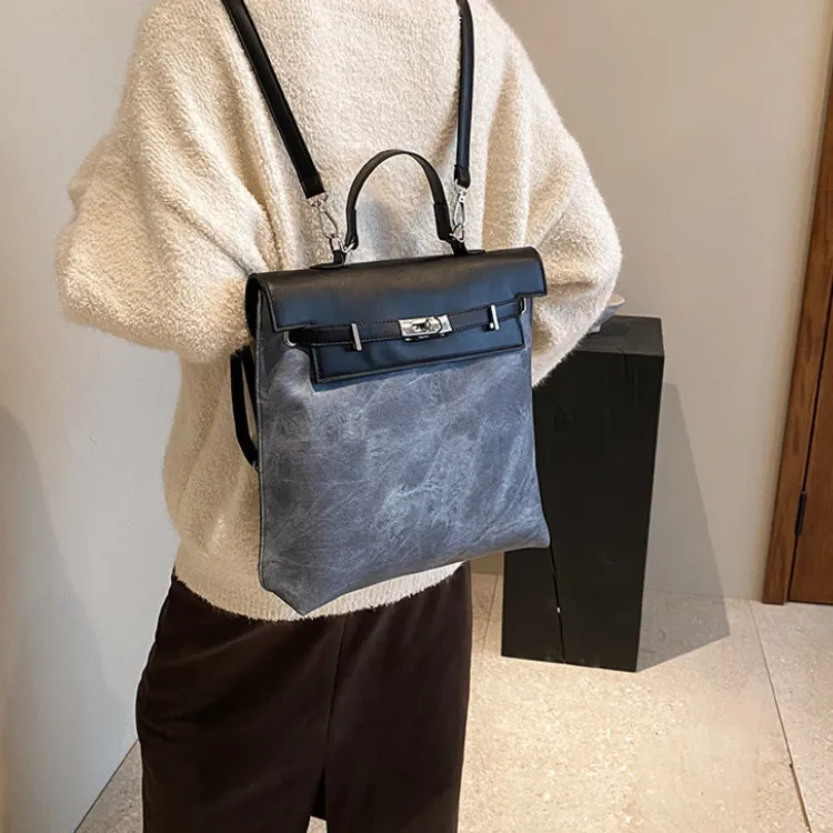 MARKANGARO PU Kelly Bag Handbag Backpack Large Size Women's Coffee/Blue/Mud-12