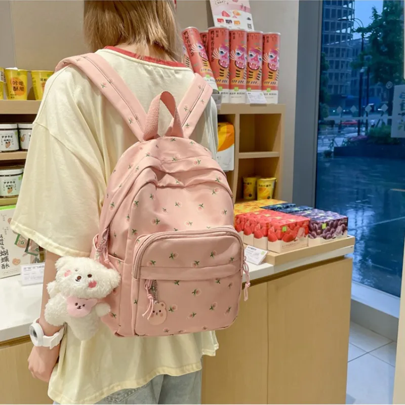 MARKANGARO Nylon Backpack Regular Women's White/Blue/Pink-15