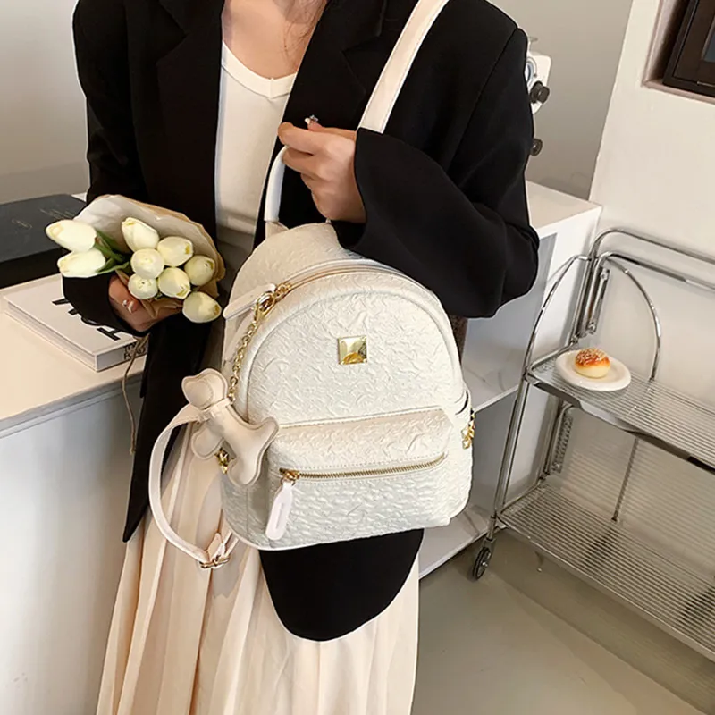 MARKANGARO Synthetic Leather Backpack Medium Size Women's Blue+Puppy Charm, Khaki+Puppy Charm/White+Charm/Black+Charm-8