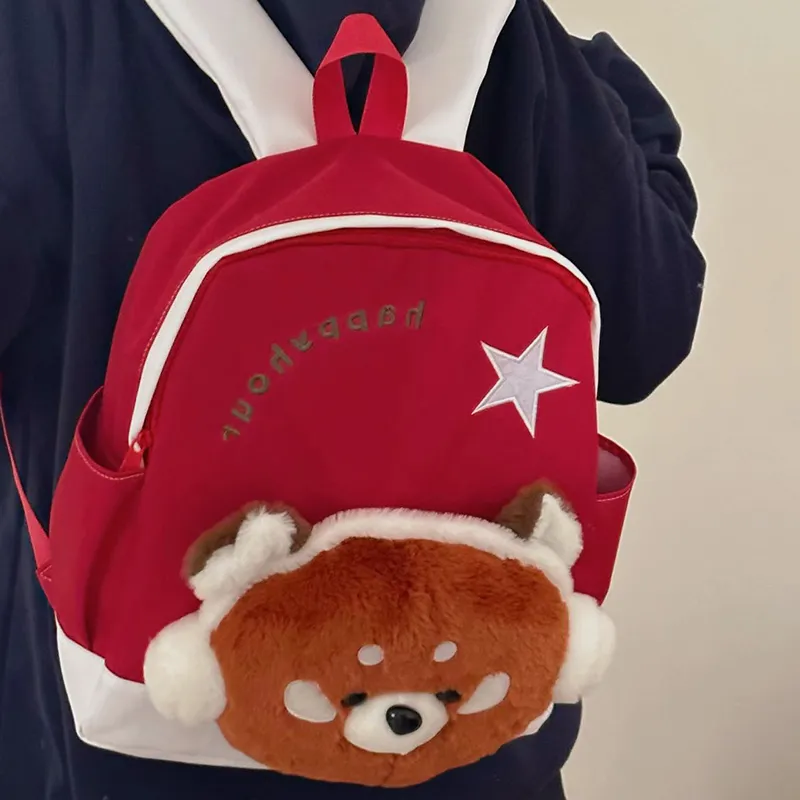 MARKANGARO Nylon Backpack Regular Unisex Red White/Pink Blue-4
