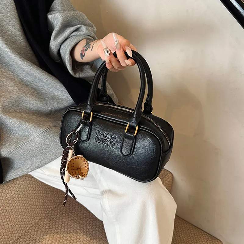 MARKANGARO Synthetic Leather Shoulder Bag Crossbody Bag Handbag Regular Women's Obsidian Black/Nutty Brown/Almond Brown-3
