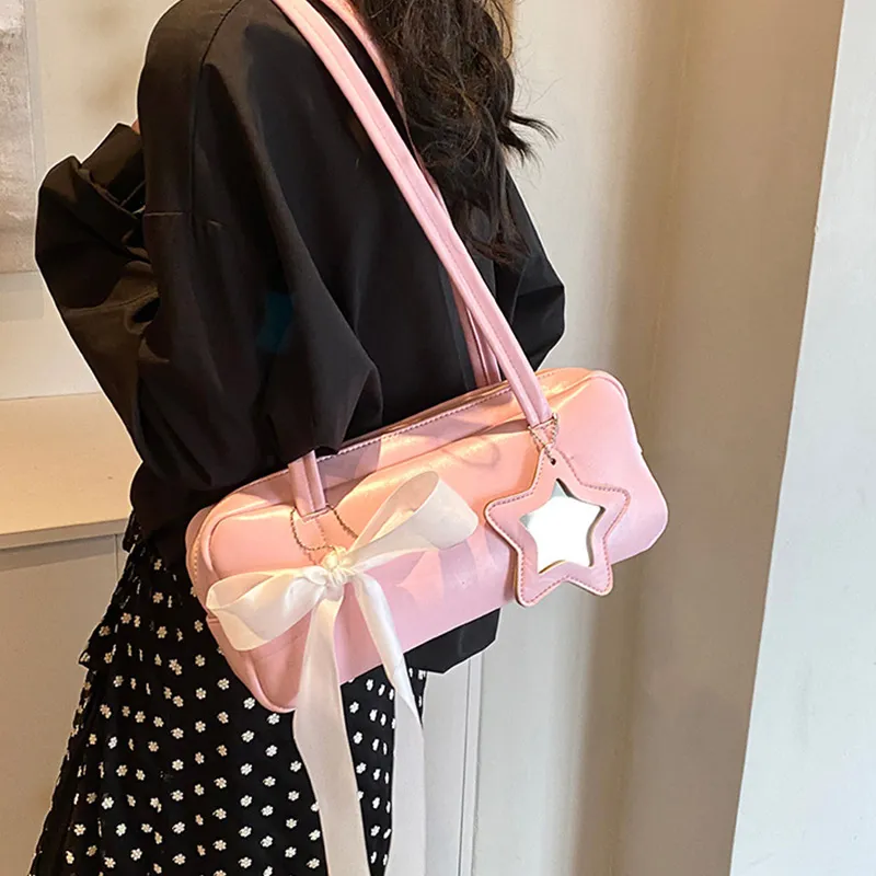 MARKANGARO Synthetic Leather Bowling Bag Shoulder Bag Women's Black/White/Pink-15