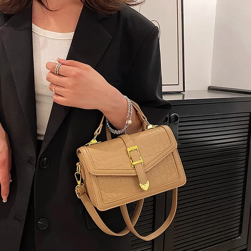 MARKANGARO PU Small Square Bag, One Shoulder Handbag Regular Unisex Mousse Black/Khaki-3