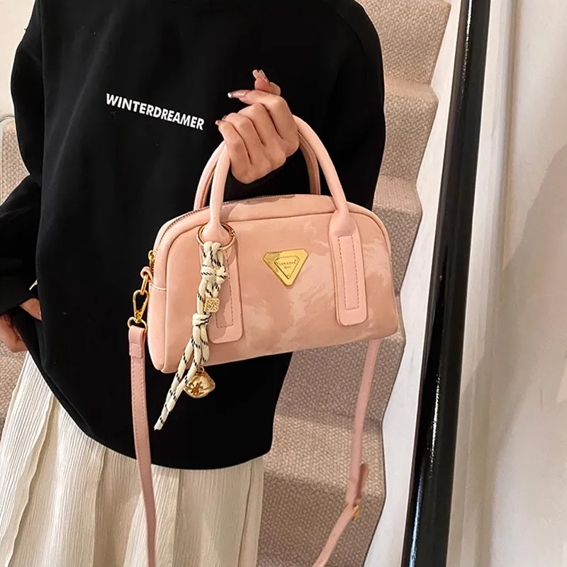 MARKANGARO Synthetic Leather Boston Bag Shoulder Bag Handbag Women's Obsidian Black/Peach Pink/Cream White-10