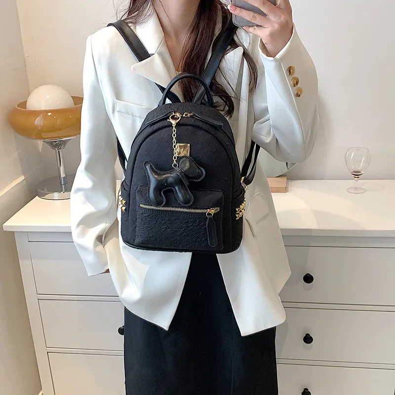 MARKANGARO Synthetic Leather Backpack Medium Size Women's Blue+Puppy Charm, Khaki+Puppy Charm/White+Charm/Black+Charm-14
