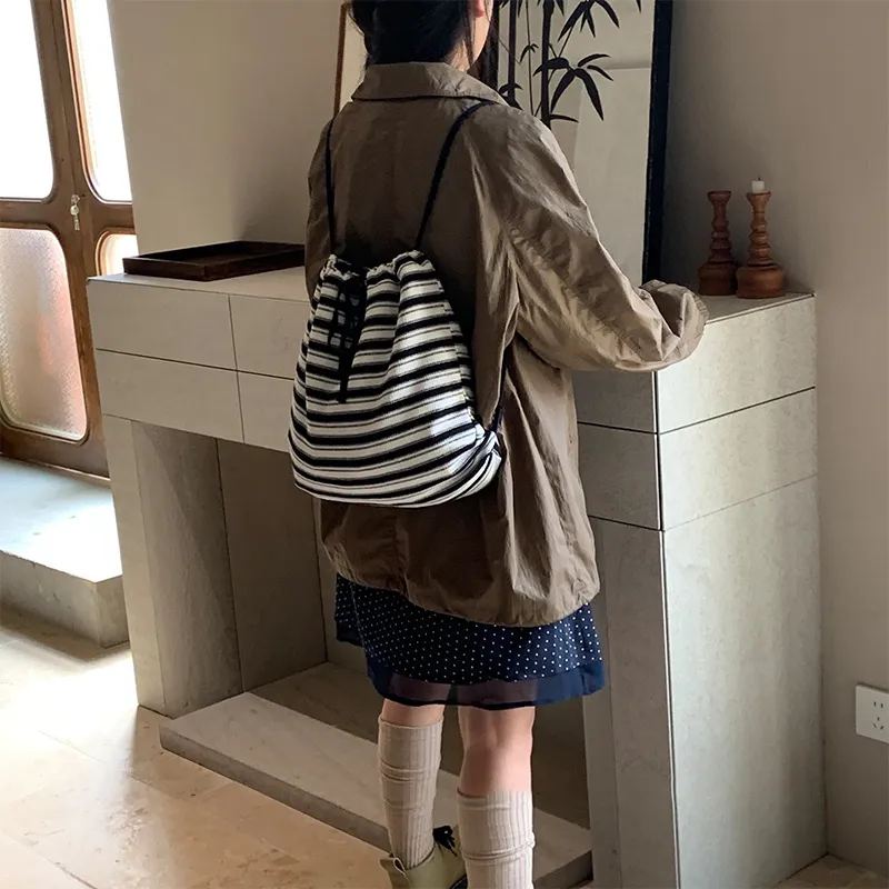 MARKANGARO Fabric Backpack Regular Women's Stripes-5