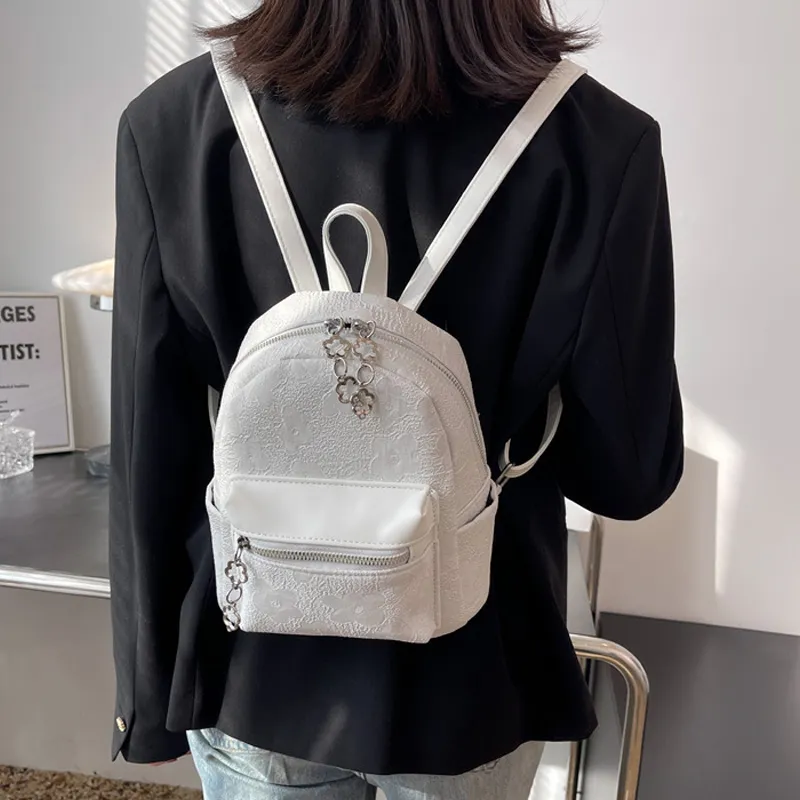 MARKANGARO Fabric Backpack Small Size Unisex White/Black-4