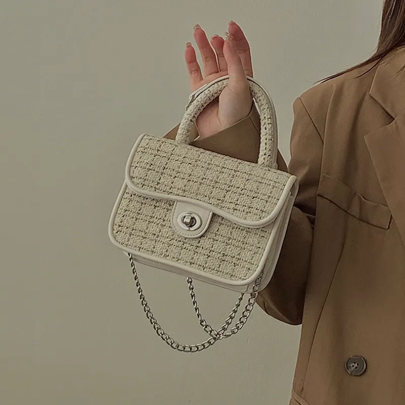 MARKANGARO Woolen Shoulder Bag Crossbody Bag Handbag Small Size Women's White Brown-3