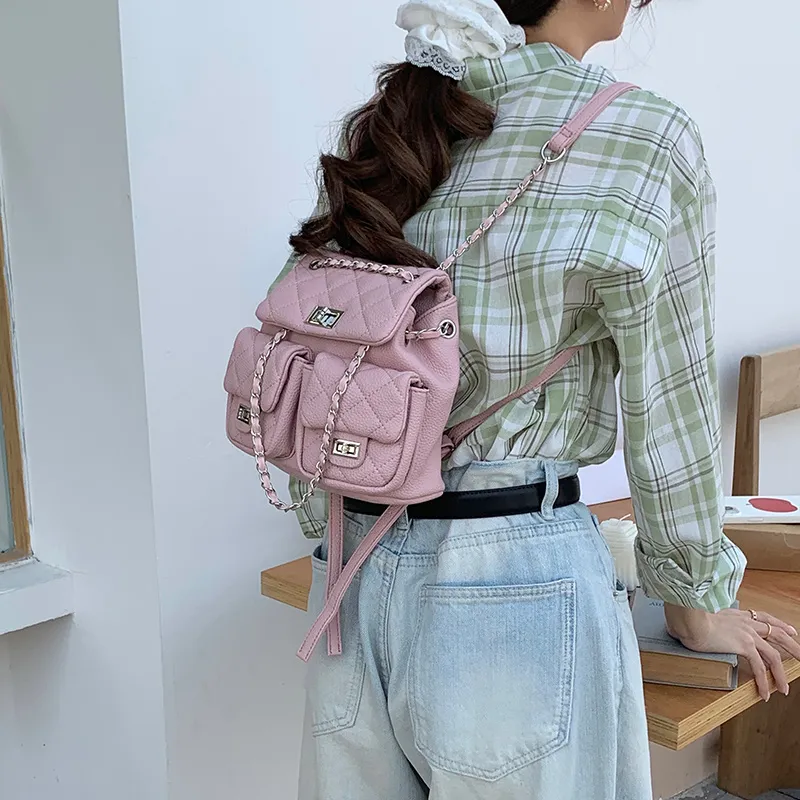 MARKANGARO PU Backpacks Medium Size Women's White Black Pink-17
