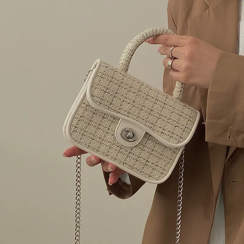 MARKANGARO Woolen Shoulder Bag Crossbody Bag Handbag Small Size Women's White Brown-2
