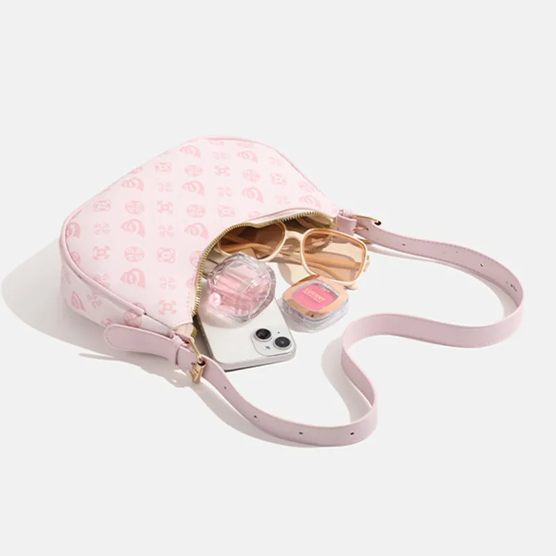 MARKANGARO PU Shoulder Bag Regular Women's Phabet Pink/Dark Brown With Plush Toy-11