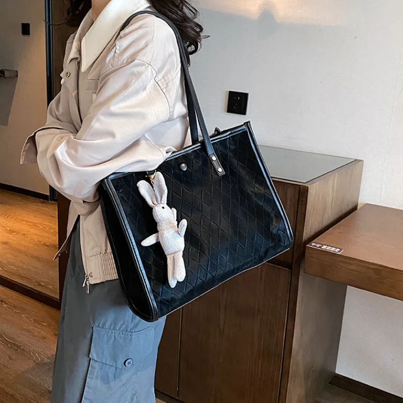 MARKANGARO PU Tote Bag, Shoulder Bag Medium Size Women's Black/White-3