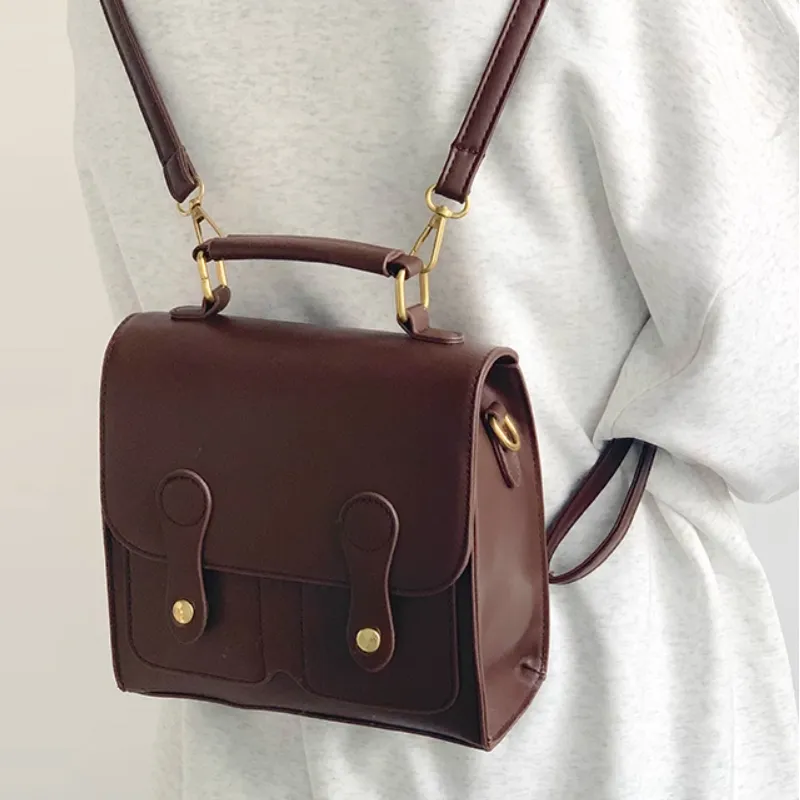 MARKANGARO PU Small Square Bag, Handbag, Backpack Medium Size Women's Black/Coffee-6