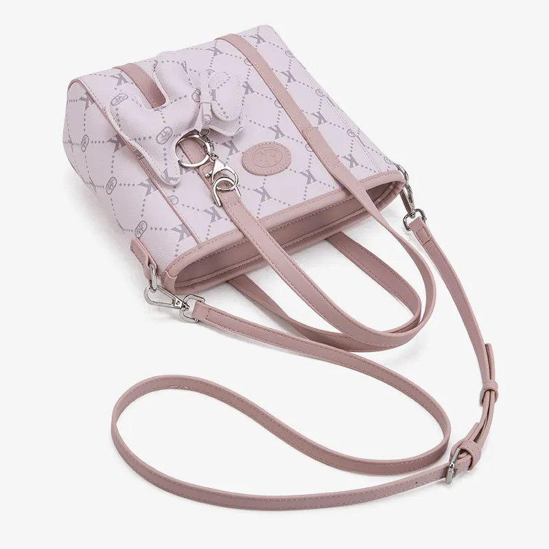 MARKANGARO Synthetic Leather Basket Bag Regular Women's Fresh Look Cream Pink/Glacier Lake Blue-3
