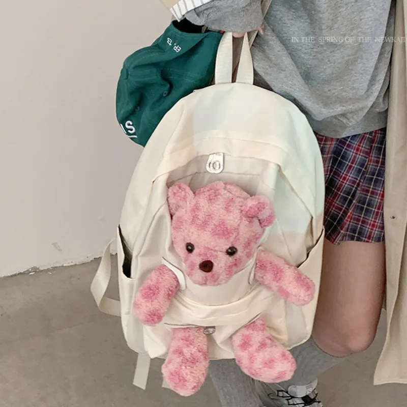 MARKANGARO Fabric Backpack Medium Size Women's White/Pink/Black/Brown-1