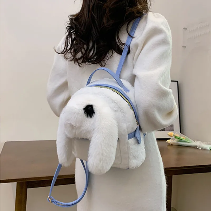 MARKANGARO Woolen Backpack Small Size Women's White/Pink-4