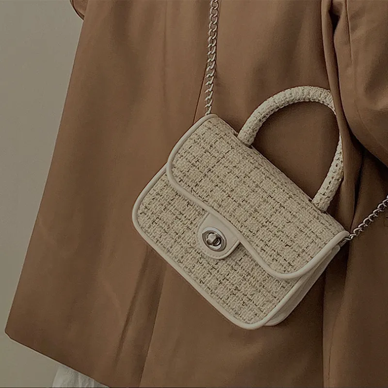 MARKANGARO Woolen Shoulder Bag Crossbody Bag Handbag Small Size Women's White Brown-5