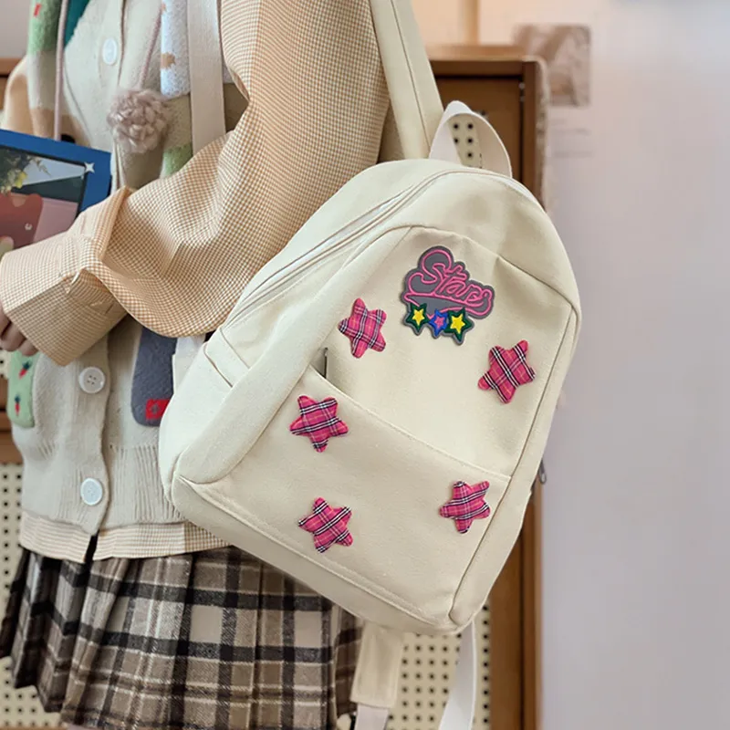 MARKANGARO Nylon Backpack Regular Women's White/Brown-4