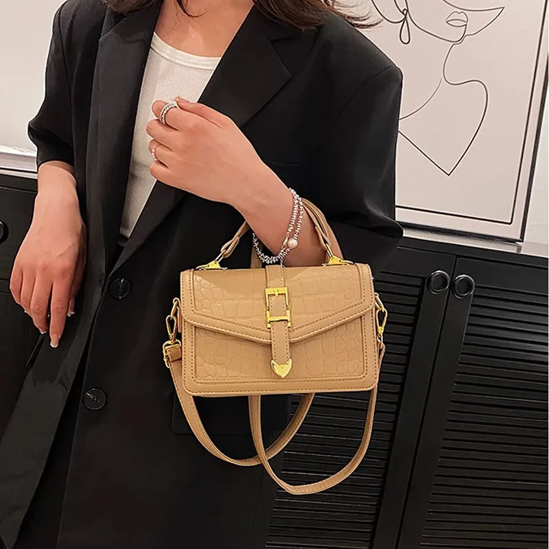 MARKANGARO PU Small Square Bag, One Shoulder Handbag Regular Unisex Mousse Black/Khaki-2