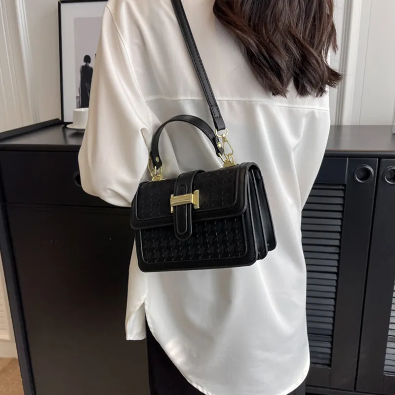 MARKANGARO PU Small Square Bag Shoulder Bag Crossbody Bag Handbag Regular Unisex Ecru/Black/Khaki-7