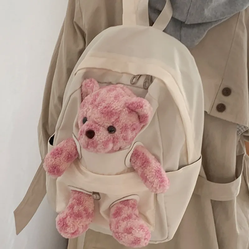 MARKANGARO Fabric Backpack Medium Size Women's White/Pink/Black/Brown-2