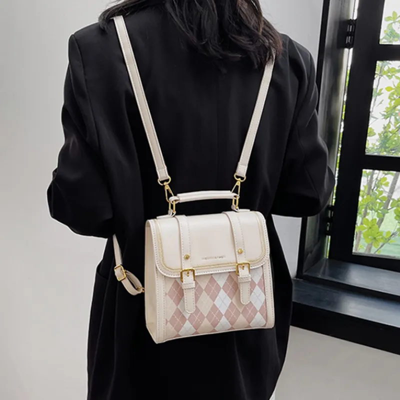 MARKANGARO PU Small Square Bag One Shoulder Crossbody Double-Shoulder Handbag Medium Size Women's Ecru/Brown/Black-3