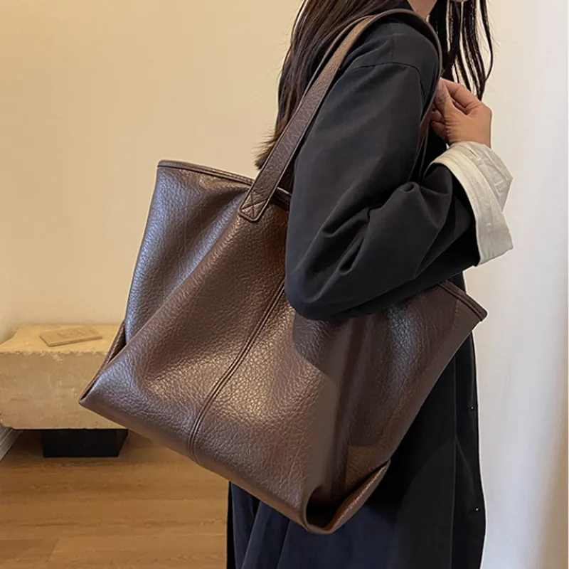 MARKANGARO PU Tote Bag Shopping Bag Handbag Shoulder Bag Medium Size Women's Black/Coffee/Yellow Brown-9