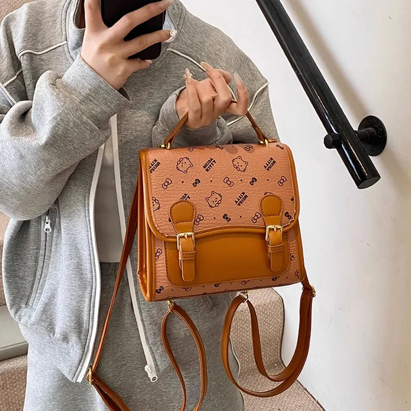 MARKANGARO PU Backpack Women's Brown/Pink/Ecru-1